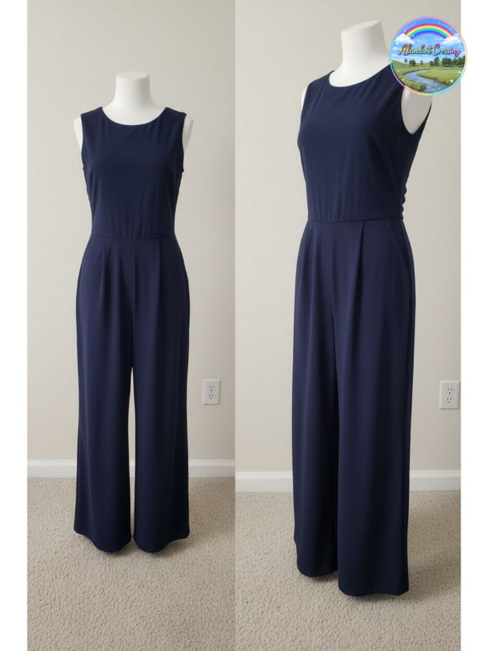 Ribbed Knit Sleeveless Wide Leg Jumpsuit with Pockets Mock Neck Casual